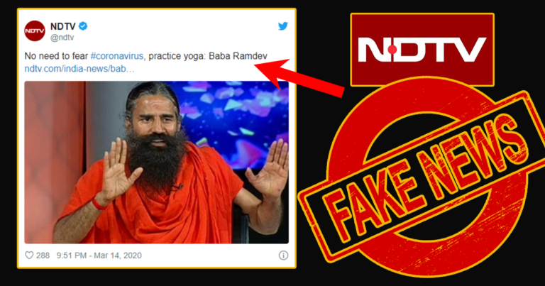 NDTV Carries Misleading Headline To Imply Baba Ramdev Asked People To Not Fear Coronavirus And Do Yoga