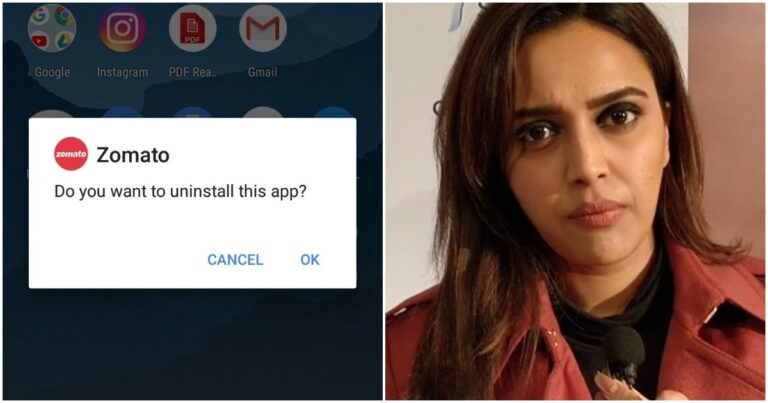 Indians Begin Uninstalling Zomato’s App After Company Responds To Swara Bhasker’s Complaint About Advertising On Republic