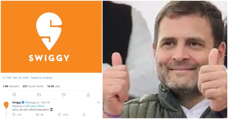 The Agency That Handles Swiggy’s Social Media Is The Same One Which Was Given Rs. 500 Crore Campaign To “Bolster” Rahul Gandhi’s Image