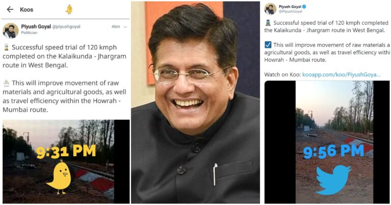 Railways Minister Piyush Goyal Has Just Shared A Video On Koo A Full 25 Minutes Before Sharing It On Twitter