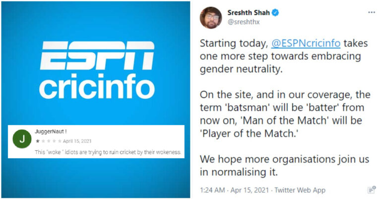 People Uninstall & Leave 1-Star Reviews On ESPNCricinfo’s App After It Says It’ll Use ‘Player Of Match Instead’ Of ‘Man Of The Match’ And ‘Batter’ Instead Of ‘Batsman’ To Be More Gender Neutral